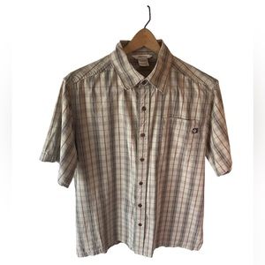 Marmot Men Button Shirt Medium M Check Short Sleeve Outdoor Hike Organic Cotton